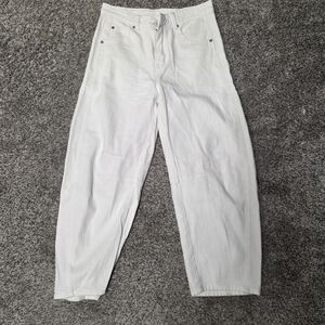 White High-Waisted Barrel Jeans